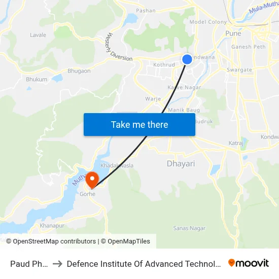 पौड़ फाटा to रक्षा उन्नत प्रौद्योगिकी संस्थान map