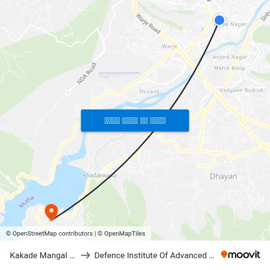 काकड़े मंगल कार्यालय to रक्षा उन्नत प्रौद्योगिकी संस्थान map