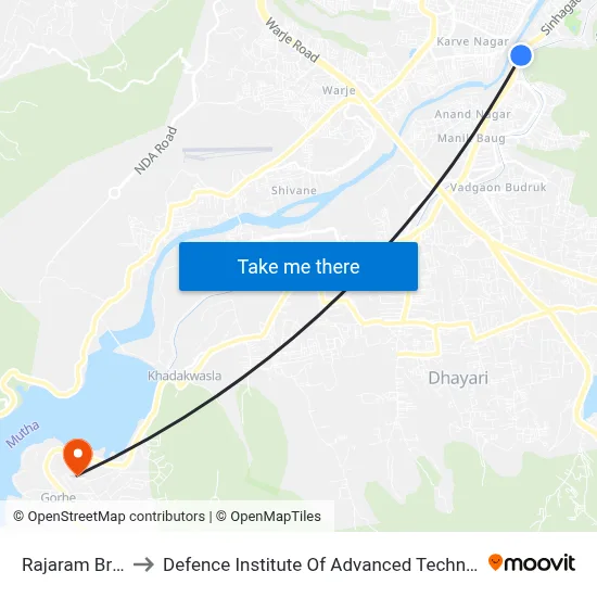 राजाराम पुल to रक्षा उन्नत प्रौद्योगिकी संस्थान map