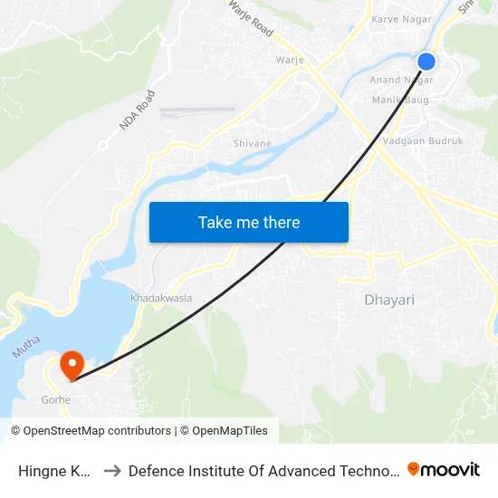 हिंगणे खुर्द to रक्षा उन्नत प्रौद्योगिकी संस्थान map