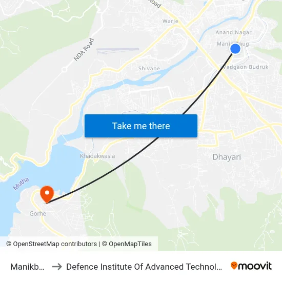 Manikbaug to Defence Institute Of Advanced Technology Diat map