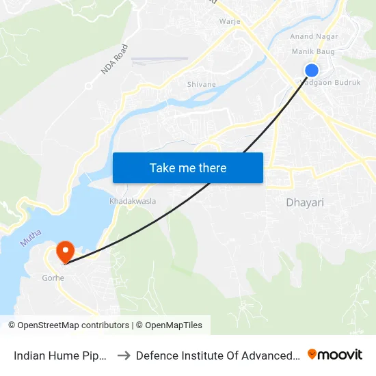 इंडियन ह्यूम पाइप कंपनी to रक्षा उन्नत प्रौद्योगिकी संस्थान map
