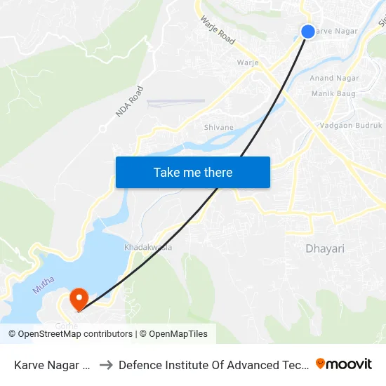 Karve Nagar Corner to Defence Institute Of Advanced Technology Diat map