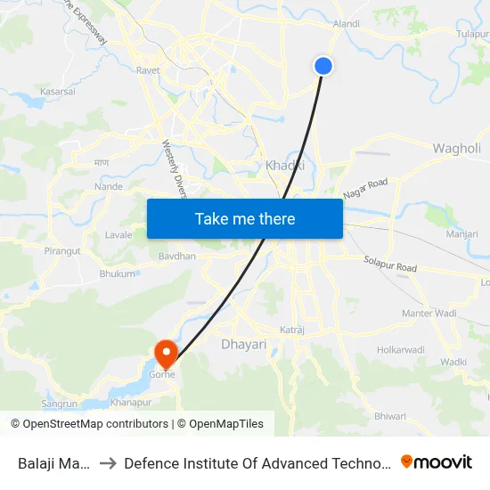 बालाजी मंदिर to रक्षा उन्नत प्रौद्योगिकी संस्थान map