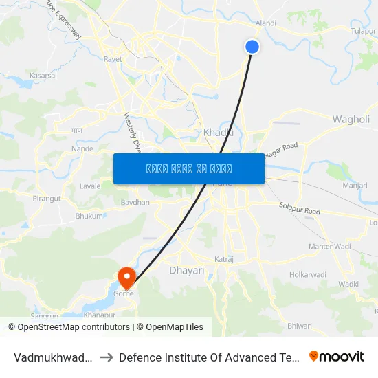 वडमुखवाडी फाटा to रक्षा उन्नत प्रौद्योगिकी संस्थान map