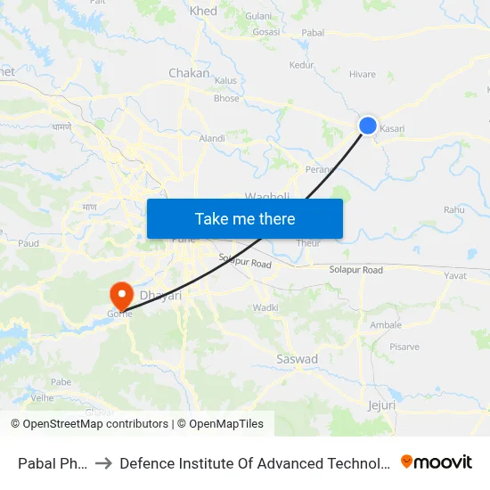Pabal Phata to Defence Institute Of Advanced Technology Diat map