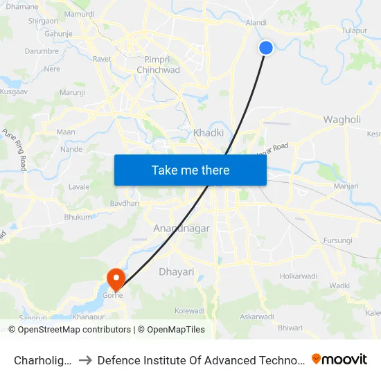 Charholigaon to रक्षा उन्नत प्रौद्योगिकी संस्थान map