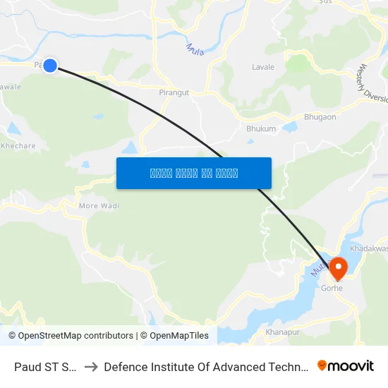 पौड एसटी स्टैंड to रक्षा उन्नत प्रौद्योगिकी संस्थान map