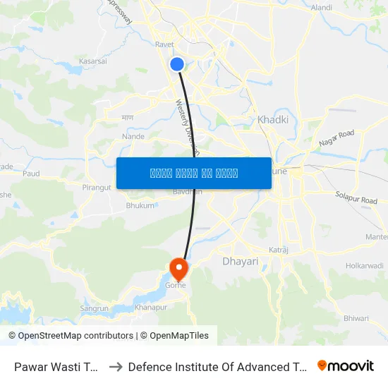 पवार वस्ती तथवडे to रक्षा उन्नत प्रौद्योगिकी संस्थान map