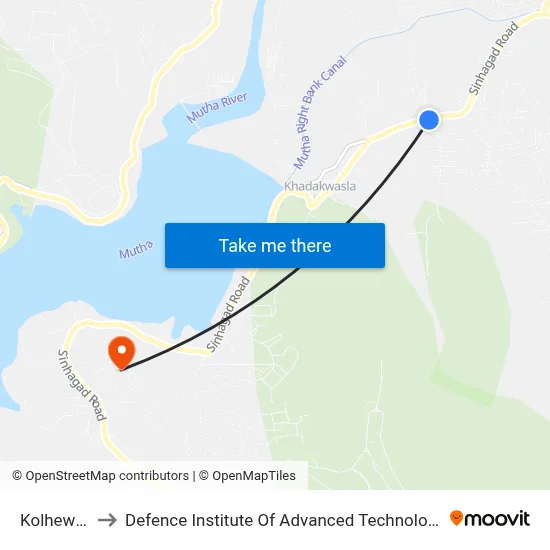 Kolhewadi to Defence Institute Of Advanced Technology Diat map