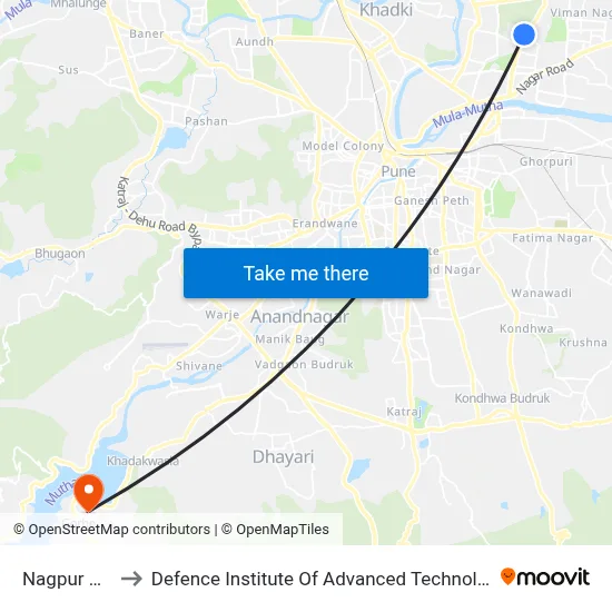 नागपुर चाल to रक्षा उन्नत प्रौद्योगिकी संस्थान map