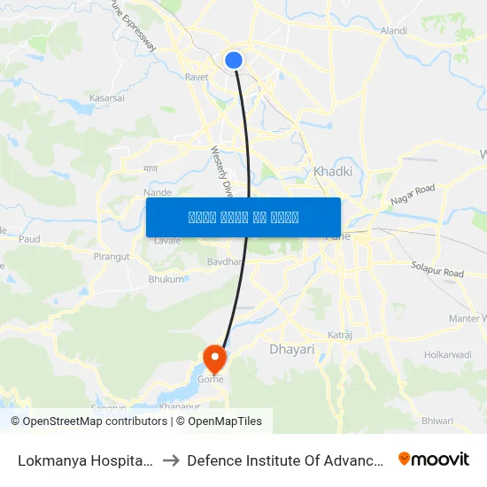 लोकमान्य हॉस्पिटल प्राधिकरण to रक्षा उन्नत प्रौद्योगिकी संस्थान map