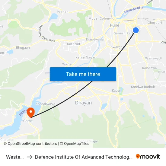 वेस्टएंड to रक्षा उन्नत प्रौद्योगिकी संस्थान map