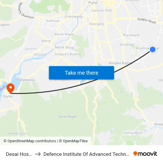 Desai Hospital to Defence Institute Of Advanced Technology Diat map