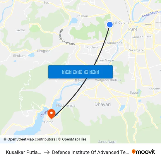 कुसळकर पुतळा चौक to रक्षा उन्नत प्रौद्योगिकी संस्थान map