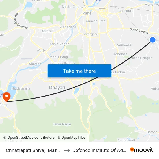 छत्रपति शिवाजी महाराज पुतला ससाणे नगर to रक्षा उन्नत प्रौद्योगिकी संस्थान map
