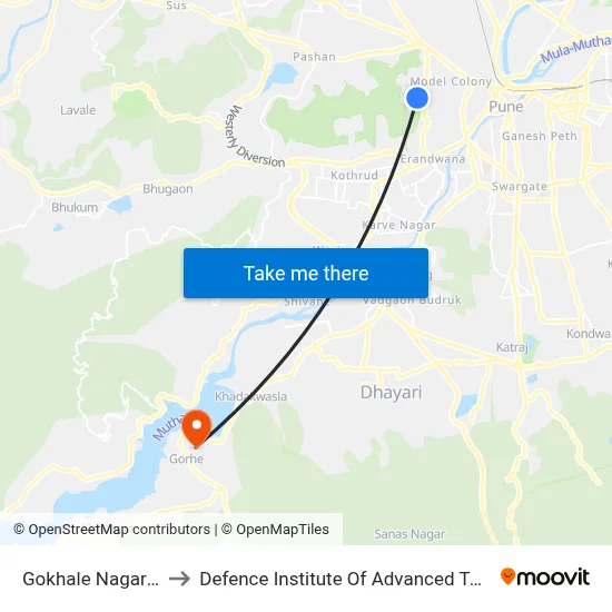 गोखले नगर स्कूल to रक्षा उन्नत प्रौद्योगिकी संस्थान map