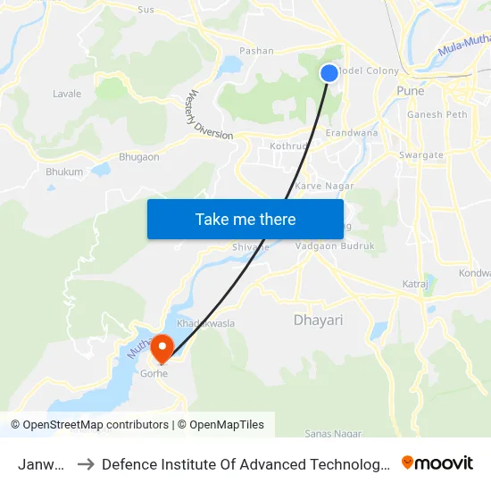 Janwadi to Defence Institute Of Advanced Technology Diat map