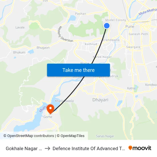 गोखले नगर वसाहत to रक्षा उन्नत प्रौद्योगिकी संस्थान map