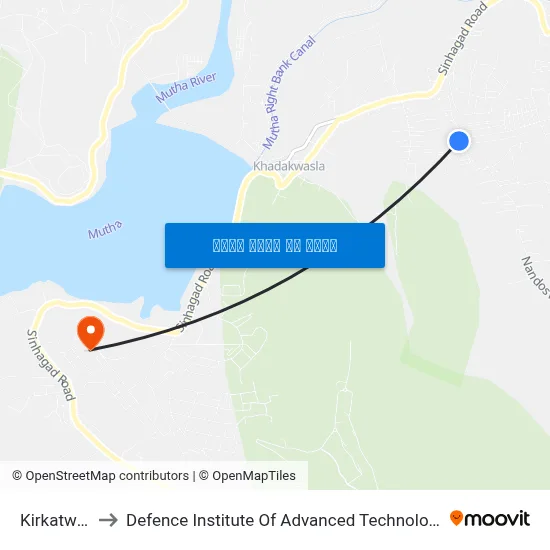 किरकटवाडी to रक्षा उन्नत प्रौद्योगिकी संस्थान map