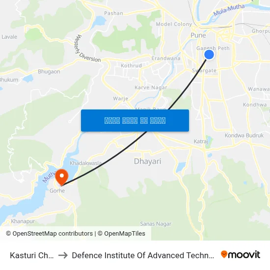 कस्तूरी चौक to रक्षा उन्नत प्रौद्योगिकी संस्थान map