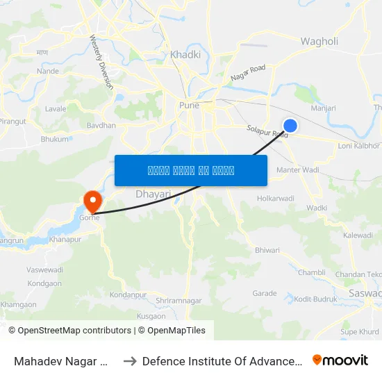 महादेव नगर मांजरी रोड to रक्षा उन्नत प्रौद्योगिकी संस्थान map