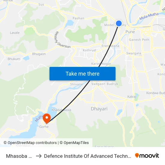 म्हसोबा गेट to रक्षा उन्नत प्रौद्योगिकी संस्थान map