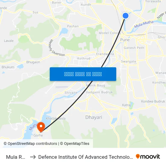 मुला रोड to रक्षा उन्नत प्रौद्योगिकी संस्थान map