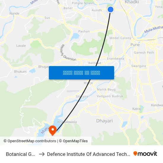 बॉटनिकल गार्डन to रक्षा उन्नत प्रौद्योगिकी संस्थान map