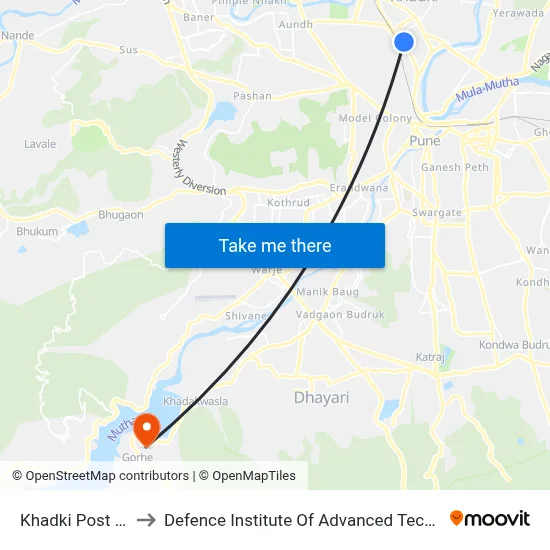 खडकी पोस्ट ऑफिस to रक्षा उन्नत प्रौद्योगिकी संस्थान map