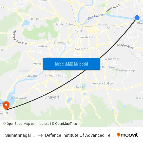 साईनाथनगर चौक to रक्षा उन्नत प्रौद्योगिकी संस्थान map
