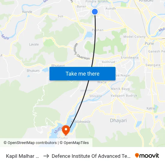 कपिल मल्हार सोसायटी to रक्षा उन्नत प्रौद्योगिकी संस्थान map