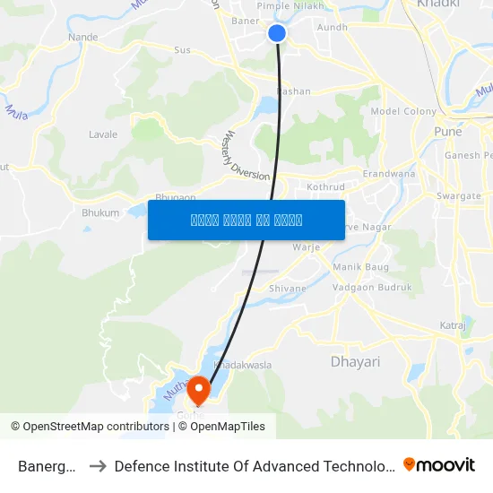 बानेरगाव to रक्षा उन्नत प्रौद्योगिकी संस्थान map