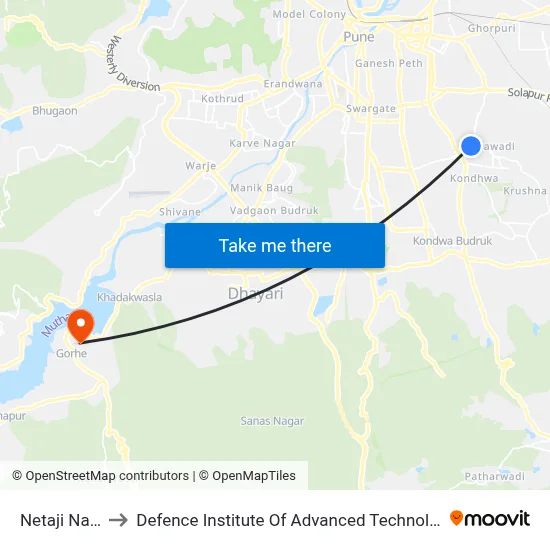 नेताजी नगर to रक्षा उन्नत प्रौद्योगिकी संस्थान map