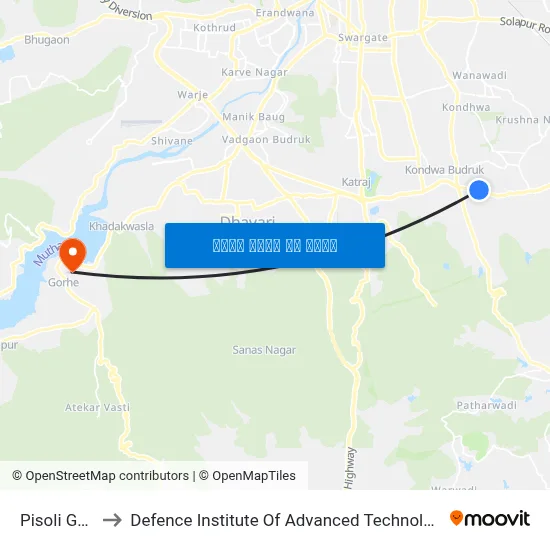 पिसोली गांव to रक्षा उन्नत प्रौद्योगिकी संस्थान map