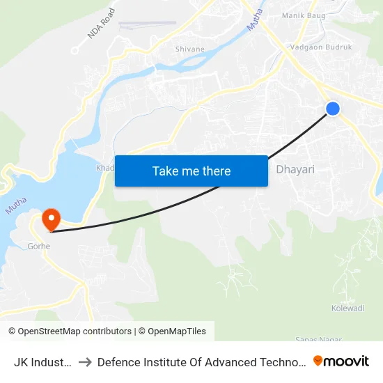 जेके इंडस्ट्रीज to रक्षा उन्नत प्रौद्योगिकी संस्थान map