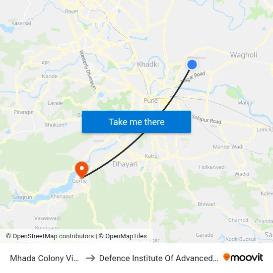 Mhada Colony Viman Nagar to Defence Institute Of Advanced Technology Diat map