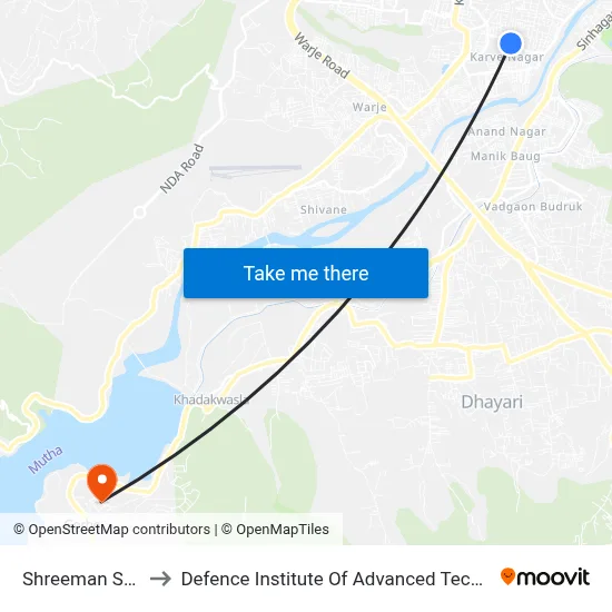 Shreeman Society to Defence Institute Of Advanced Technology Diat map