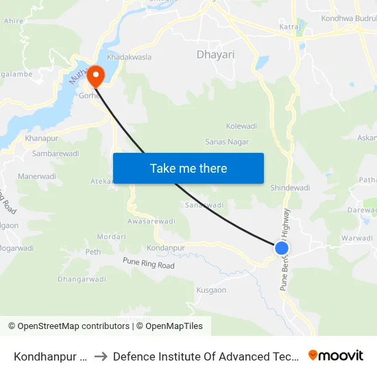 कोंढणपुर फाटा to रक्षा उन्नत प्रौद्योगिकी संस्थान map