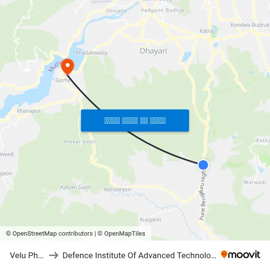 वेलू फाटा to रक्षा उन्नत प्रौद्योगिकी संस्थान map