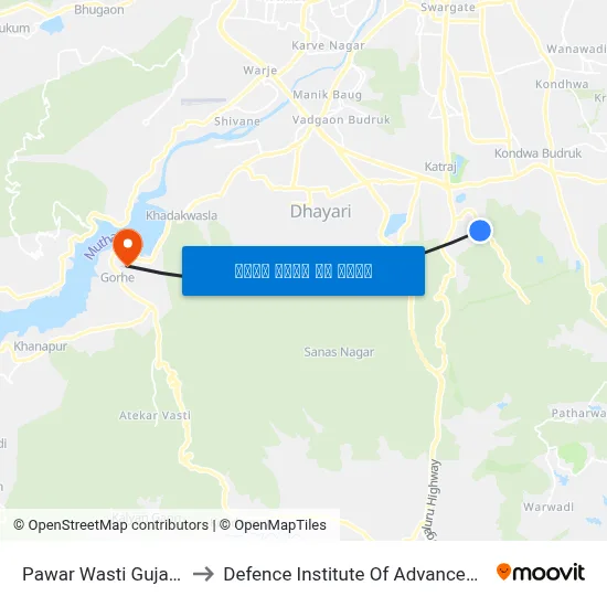 पवार वस्ती गुजरवाड़ी रोड to रक्षा उन्नत प्रौद्योगिकी संस्थान map