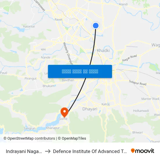 इंद्रायणी नगर कॉर्नर to रक्षा उन्नत प्रौद्योगिकी संस्थान map