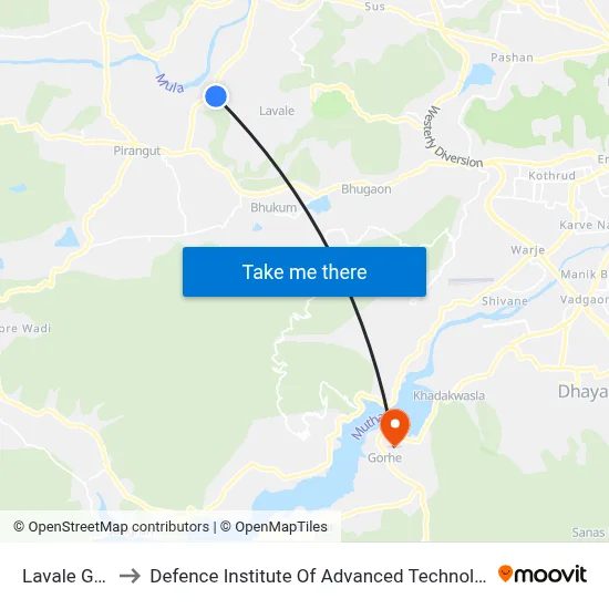 Lavale Gaon to Defence Institute Of Advanced Technology Diat map