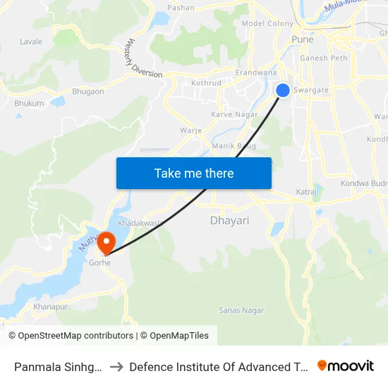 पणमाळा सिंहगड रोड to रक्षा उन्नत प्रौद्योगिकी संस्थान map