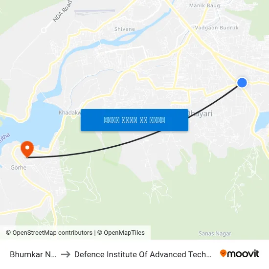 भुमकर नगर to रक्षा उन्नत प्रौद्योगिकी संस्थान map