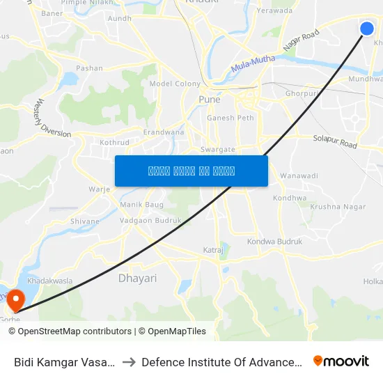 बीड़ी कामगार वसाहत खराड़ी to रक्षा उन्नत प्रौद्योगिकी संस्थान map