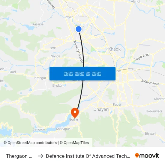 थेरगाव फाटा to रक्षा उन्नत प्रौद्योगिकी संस्थान map