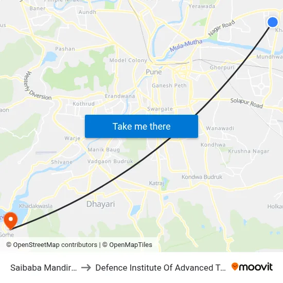 साईबाबा मंदिर खराडी to रक्षा उन्नत प्रौद्योगिकी संस्थान map