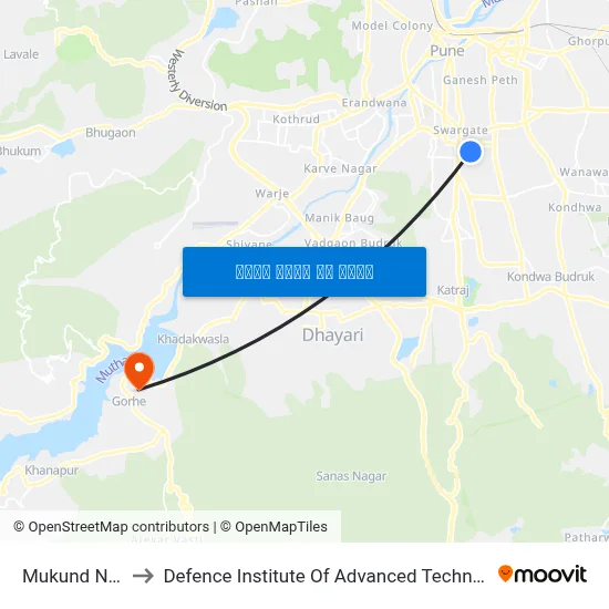 मुकुंद नगर to रक्षा उन्नत प्रौद्योगिकी संस्थान map