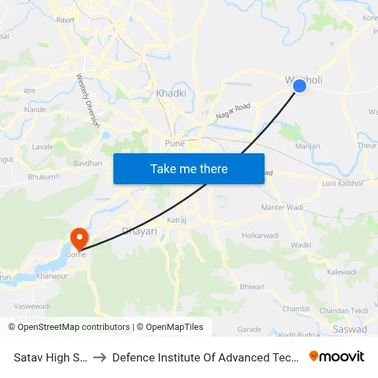 Satav High School to Defence Institute Of Advanced Technology Diat map